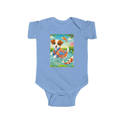 Koi Pond Puppy Baby Bodysuit – Whimsical Koi & Kimono Design
