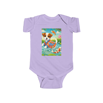 Koi Pond Puppy Baby Bodysuit – Whimsical Koi & Kimono Design