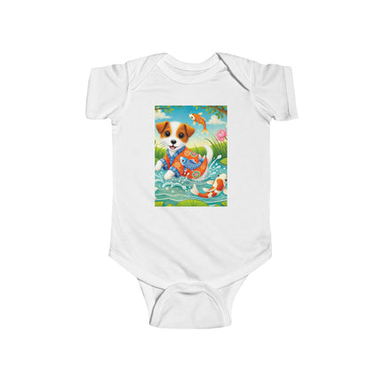 Koi Pond Puppy Baby Bodysuit – Whimsical Koi & Kimono Design