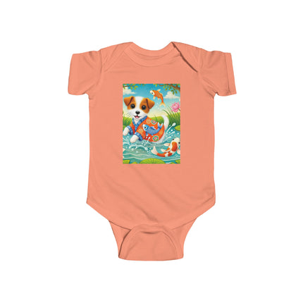 Koi Pond Puppy Baby Bodysuit – Whimsical Koi & Kimono Design