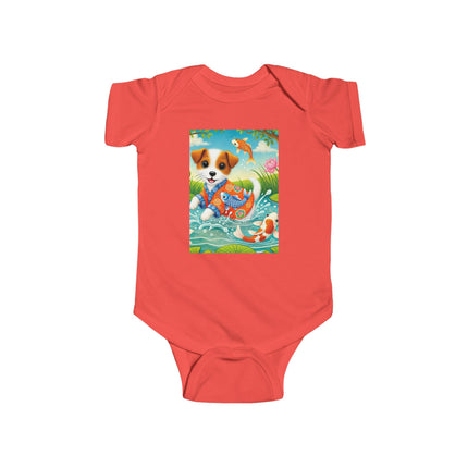Koi Pond Puppy Baby Bodysuit – Whimsical Koi & Kimono Design