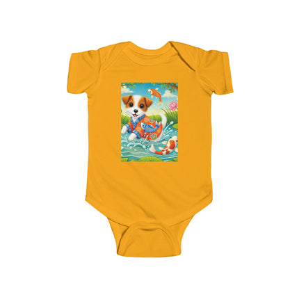 Koi Pond Puppy Baby Bodysuit – Whimsical Koi & Kimono Design