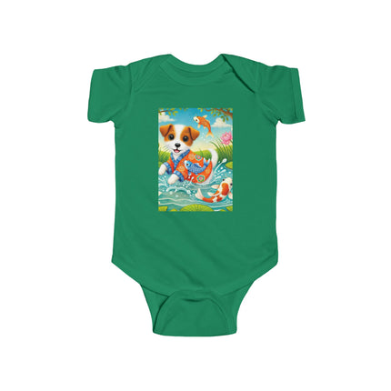 Koi Pond Puppy Baby Bodysuit – Whimsical Koi & Kimono Design
