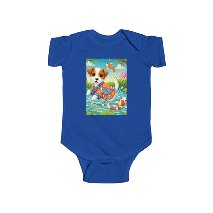 Koi Pond Puppy Baby Bodysuit – Whimsical Koi & Kimono Design