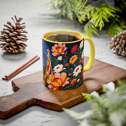🌺🐦 The Enchanted Birdcage Garden Colorful Mug – Art Deco Floral Fantasy