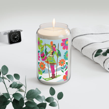 🎿🌸 The Winter Flower Adventurer Scented Soy Candle – Colorful Ski Fantasy