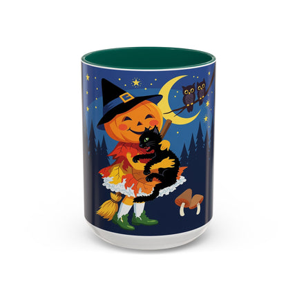 🎃🐈‍⬛ The Little Pumpkin Witch And Her Black Cat Colorful Mug – Whimsical Halloween Charm