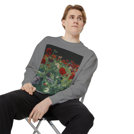 Poppies (A Study of Poppies for Carnation, Lily, Lily, Rose) by John Singer Sargent Unisex Garment-Dyed Sweatshirt