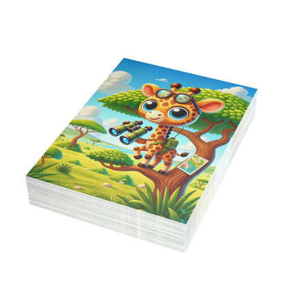 🦒🔭 The Little Giraffe’s Great Safari Greeting Card – Whimsical Animal Adventure