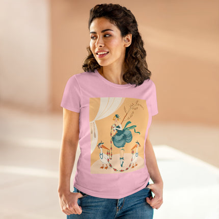 🌸🪽 The Lady And The Garden Storks Cotton Tee – Art Deco Floral Whimsy