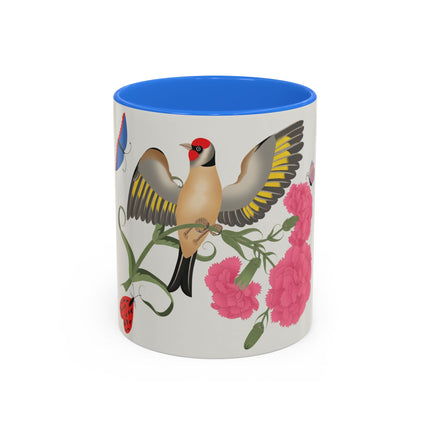 Goldfinch & Pink Flowers Colorful Mugs – Vibrant Spring & Bold Beauty