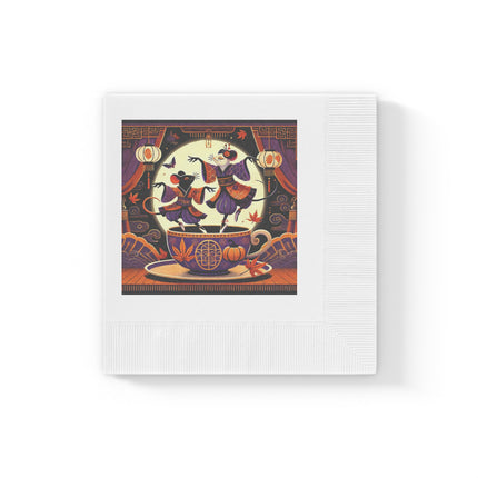Theatrical Halloween Kabuki Mice White Coined Napkins