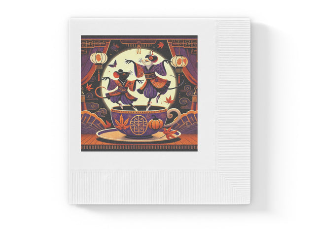Theatrical Halloween Kabuki Mice White Coined Napkins
