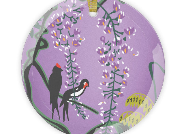 Songbirds in Wisteria Garden Glass Ornament