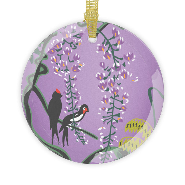 Songbirds in Wisteria Garden Glass Ornament