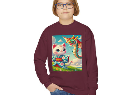 Geisha Kitten and the Dragon Kite Youth Crewneck Sweatshirt
