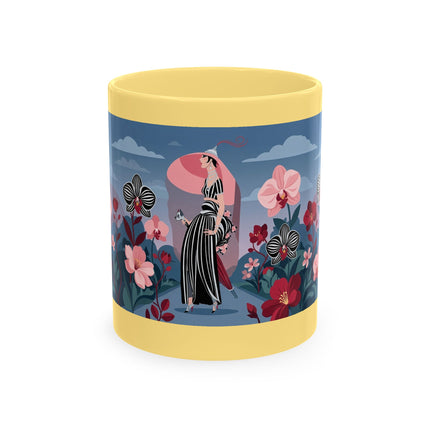🖤🌸 The Lady Of The Striped Orchid Garden Ceramic Mug – Art Deco Fashion Elegance