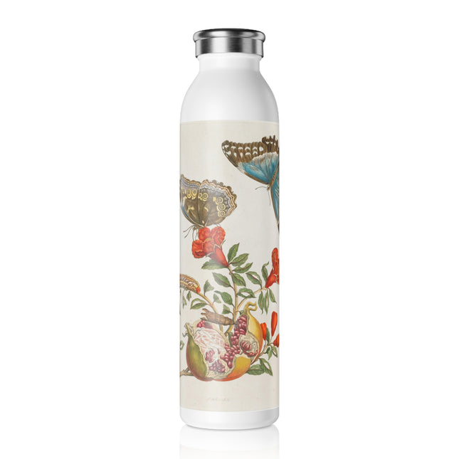 Blue Butterflies and Pomegranate by Maria Sibylla Merian Slim Water Bottle