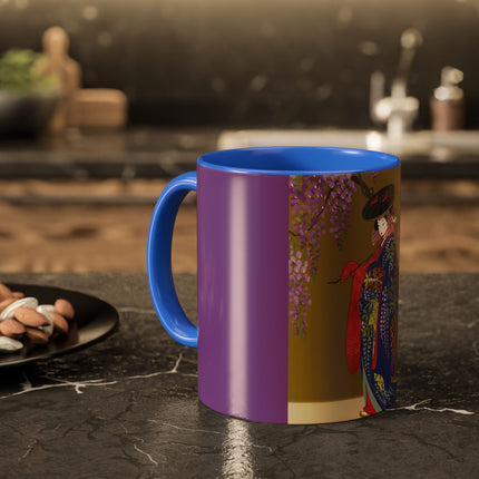 Wisteria Elegance Colorful Mug (11oz, 15oz) – Floral Beauty, Kimono Art & Timeless Grace