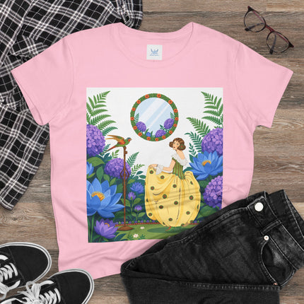 🦜🪷 The Parrot Garden Reflection Cotton Tee – Art Deco Fashion Whimsy