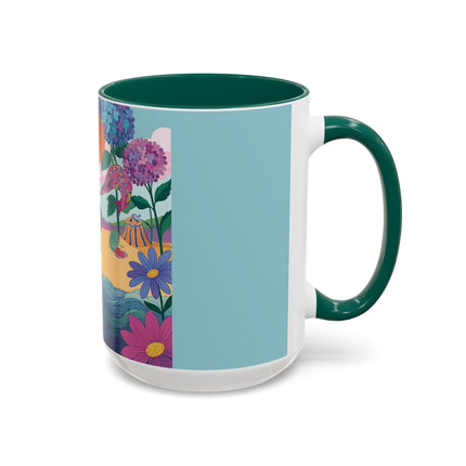 The Lady Of The Coral Parasol Colorful Mugs – Art Deco Coastal Elegance