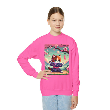 Playful Kitten in the Tea Room Youth Crewneck Sweatshirt – Whimsy, Elegance & Gentle Charm