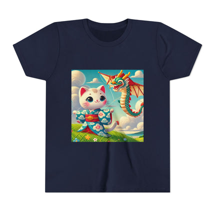 Geisha Kitten and the Dragon Kite Youth Short Sleeve Tee