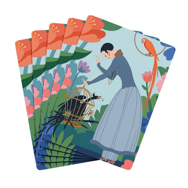 🪶🌸 The Lady And The Mysterious Bird Playing Cards – Art Deco Garden Mystery