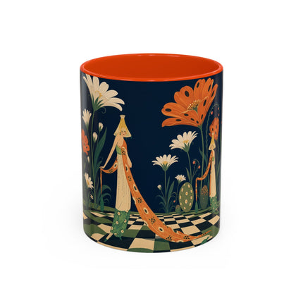 🌼🧡 The Midnight Floral Masquerade Colorful Mug – Art Deco Fashion Fantasy
