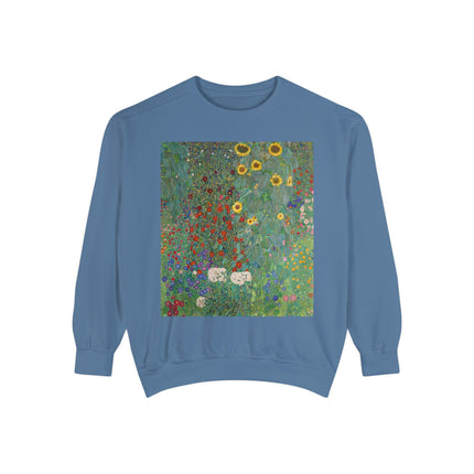 Farm Garden with Sunflowers by Gustav Klimt Unisex Garment-Dyed Sweatshirt