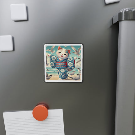 Geisha Kitten by the Seaside Die-Cut Magnets (5 Sizes)