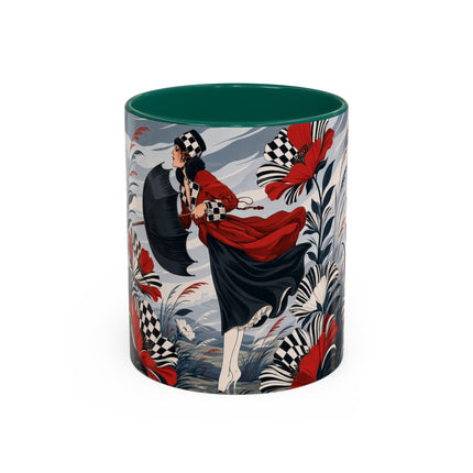 ☔🌹 The Scarlet Checkerboard Rainstorm Colorful Mug – Art Deco Floral Elegance