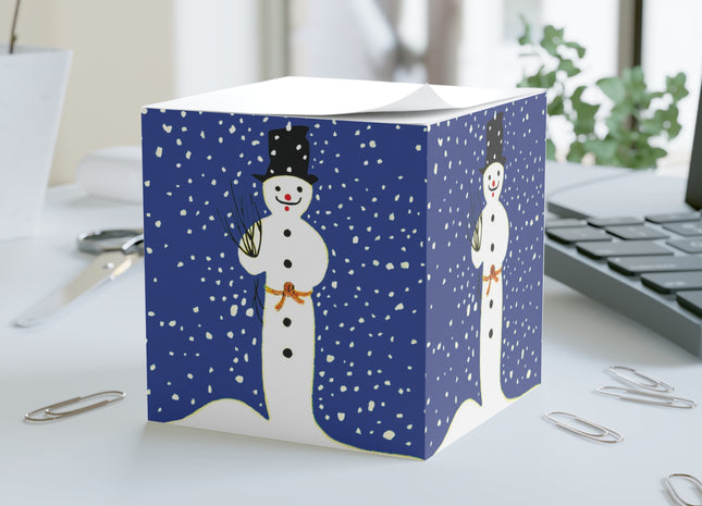 Snowman in Falling Snow Note Cube