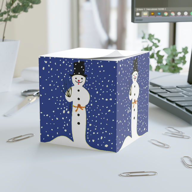 Snowman in Falling Snow Note Cube