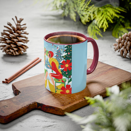 ☕🎄 Christmas Tea In The Snow Garden Colorful Mug – Art Deco Holiday Friendship