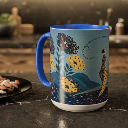 🌼🦋 The Enchanted Butterfly Garden Promenade Colorful Mug – Art Deco Floral Whimsy
