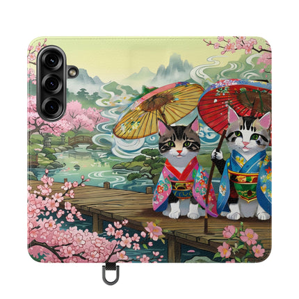 🌸🐱 Kimono Kitties Flip Case – Whimsical Elegance & Storybook Charm