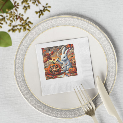 Halloween Rabbit’s Kabuki Jack-o’-Lanterns White Coined Napkins