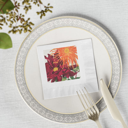 Dahlia by Tanigami Kônan White Coined Napkins