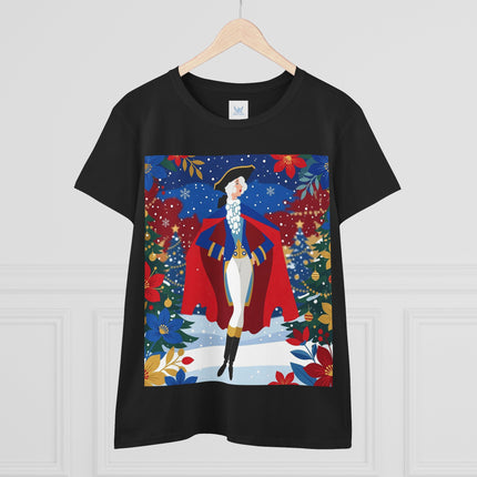 🎄🎭 The Christmas Masquerade Lady Cotton Tee – Art Deco Holiday Glamour
