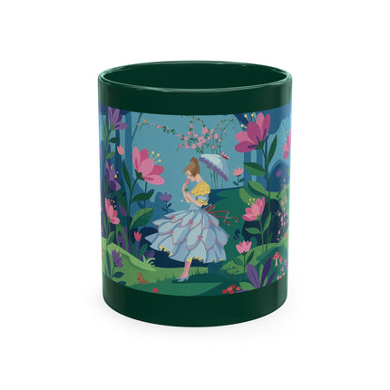 🌸☂️ The Lady Of The Enchanted Garden Stroll Ceramic Mug – Art Deco Floral Whimsy