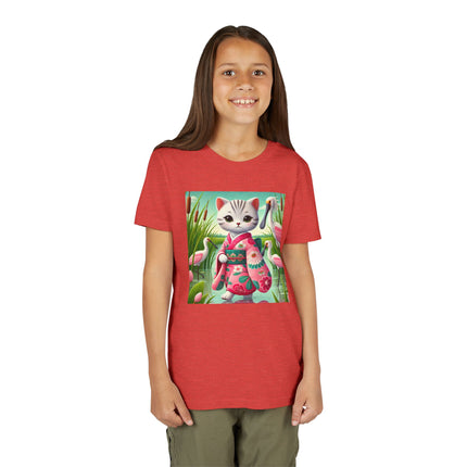 Geisha Kitten Strolls Among the Spoonbills Youth Short Sleeve Tee