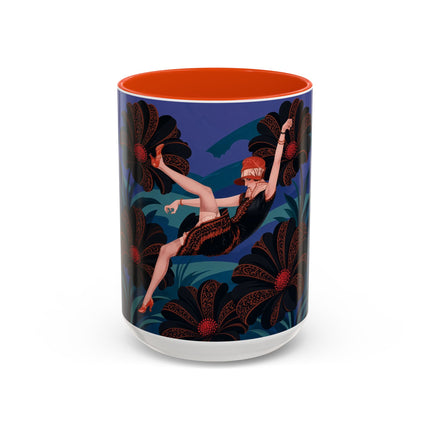 🖤🌺 The Midnight Floral Acrobat Colorful Mug – Art Deco Fashion Whimsy