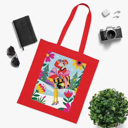 🎄🌺 Christmas In The Winter Garden Cotton Tote Bag – Art Deco Holiday Whimsy
