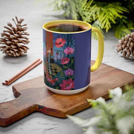 The Lady And The Midnight Birdcage Colorful Mugs – Art Deco Botanical Elegance