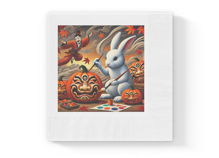 Halloween Rabbit’s Kabuki Jack-o’-Lanterns White Coined Napkins
