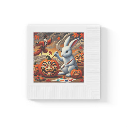 Halloween Rabbit’s Kabuki Jack-o’-Lanterns White Coined Napkins