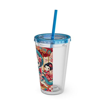 Geisha Kitten's Enchanted Carousel Ride Sunsplash Tumbler with Straw, 16oz