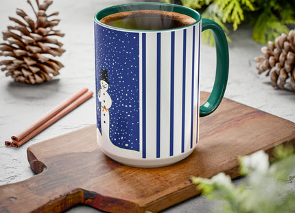 Snowman in Falling Snow Colorful Mugs (11oz, 15oz)