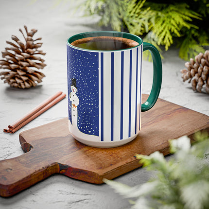 Snowman in Falling Snow Colorful Mugs (11oz, 15oz)